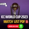 ICC World Cup 2023 Match List PDF